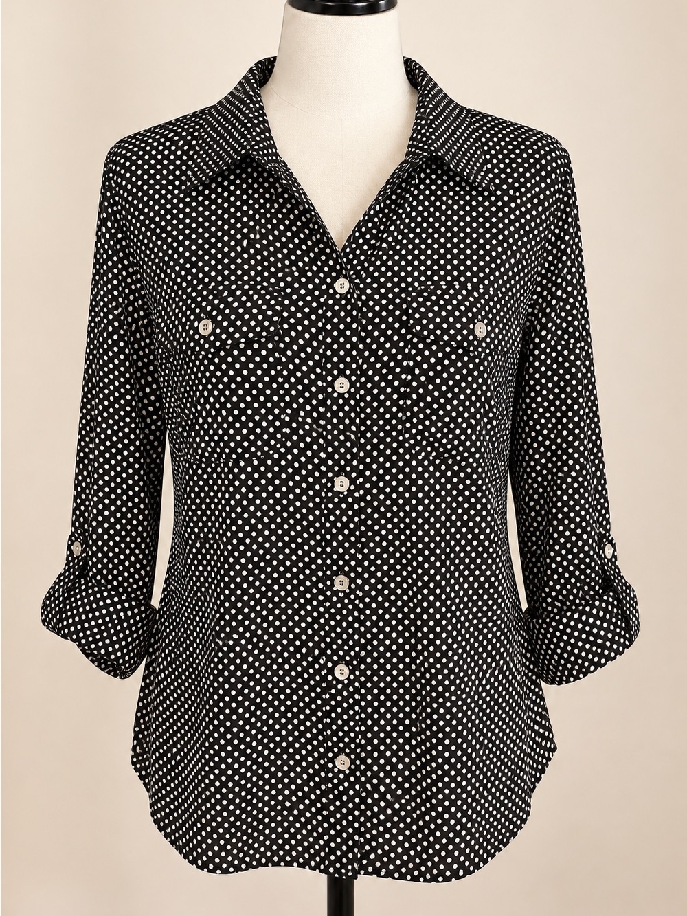 Black White Polka Dot Button Down Blouse Women’s M